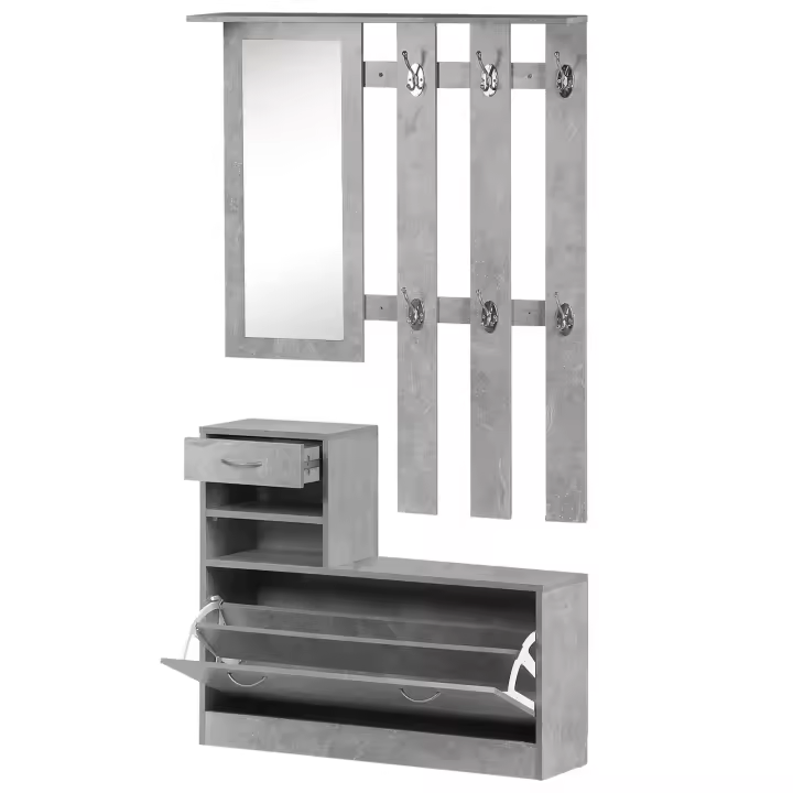 HOMCOM Conjunto de Muebles de Entrada Recibidor Pasillo Set de 3 Piezas Perchero Espejo Zapatero con Cajón 90x22x116cm Madera - 1