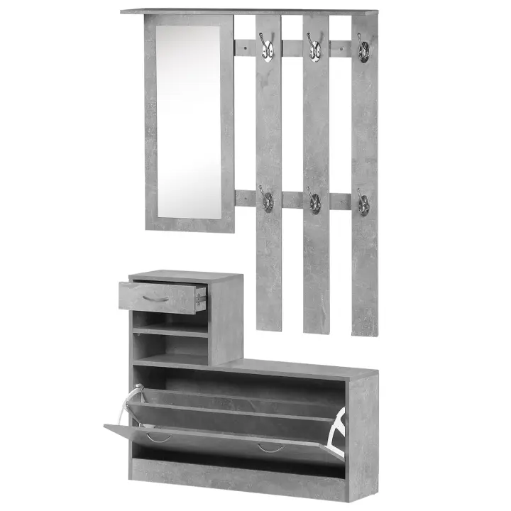 HOMCOM Conjunto de Muebles de Entrada Recibidor Pasillo Set de 3 Piezas Perchero Espejo Zapatero con Cajón 90x22x116cm Madera - 1
