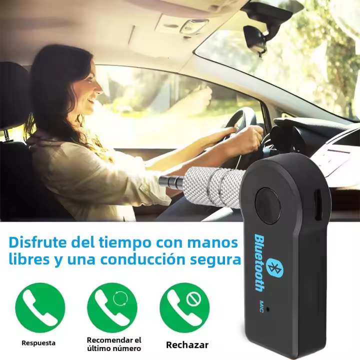 Receptor De Música Para Coche Bluetooth Handsfree Con Micrófono Adaptador De Audio AUX Inalámbrico 3.5mm Para Radio De Coche Altavoces MP3 Y Auriculares - 1