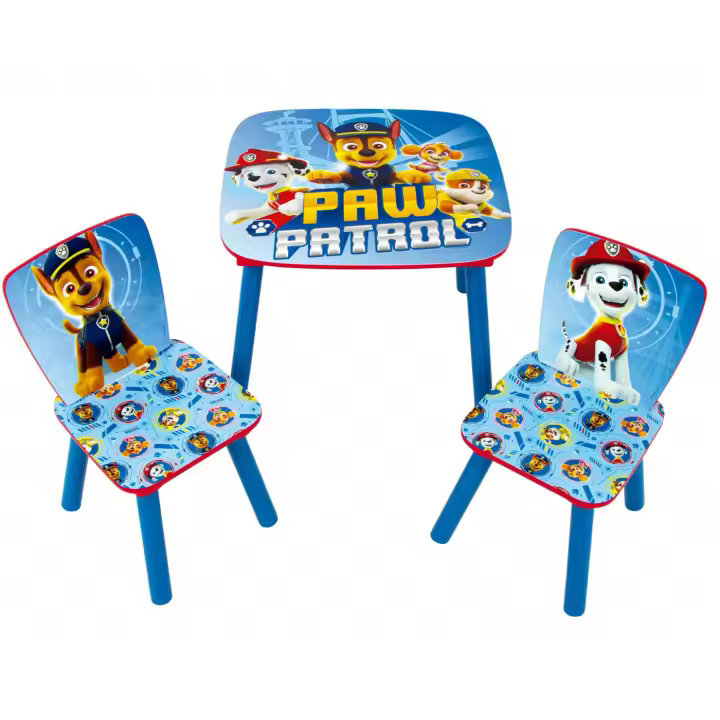 Set de Mesa con 2 Sillas Paw Patrol, Mueble Infantil Patrulla Canina, Mesa Cuadrada de Madera para Niños y Niñas 50x50x44cm, Color Azul, Regalo Cumpleaños - 1