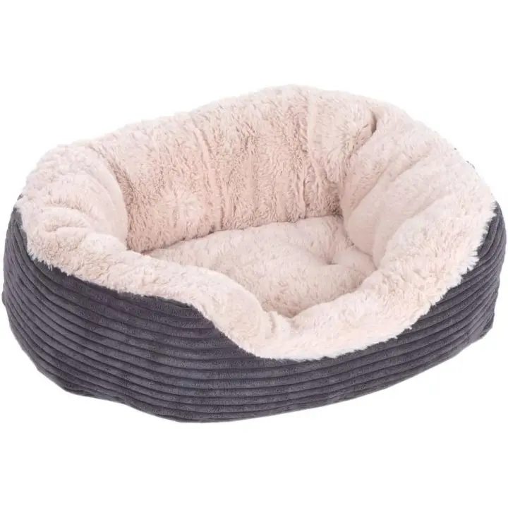 Cama ovalada para perro de felpa y cuerda jumbo gris palo de rosa, tamaño mediano - 1