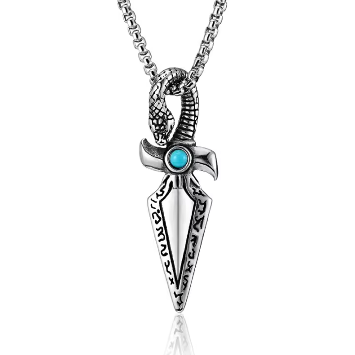 Collar De Acero Inoxidable Titanio Vikingo Pirata Cabeza De Serpiente Flecha Punta De Punta Para Hombres Y Mujeres Estilo Punk Hip Hop Joyería - 1