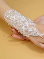 Guantes De Boda Elegantes En Tulle Blanco Con Perlas Y Pétalos Mesh Accesorios Fotográficos Versátiles Para Mujer - details 3