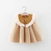 Vestido De Verano Para Niñas Con Encaje Y Estampado De Cuadros Y Flores Bordadas Cuello Redondo Sin Mangas Estilo Princesa - details 1