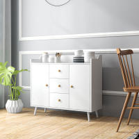 HOMCOM Aparador de Salón Moderno Aparador de Cocina con 2 Puertas 3 Cajones y Patas de Madera de Pino para Comedor Pasillo Dormitorio 90x32x80 cm Blanco - details 1