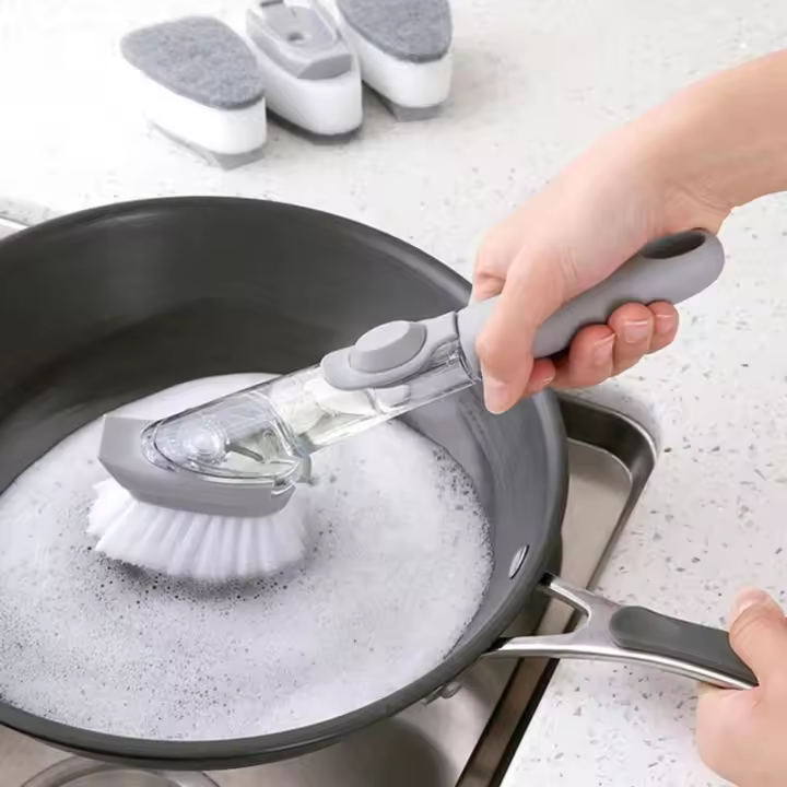 Cepillo de limpieza de cocina de doble uso Esponja Lavavajillas Dispensador automático de líquido Herramienta de limpieza - 1