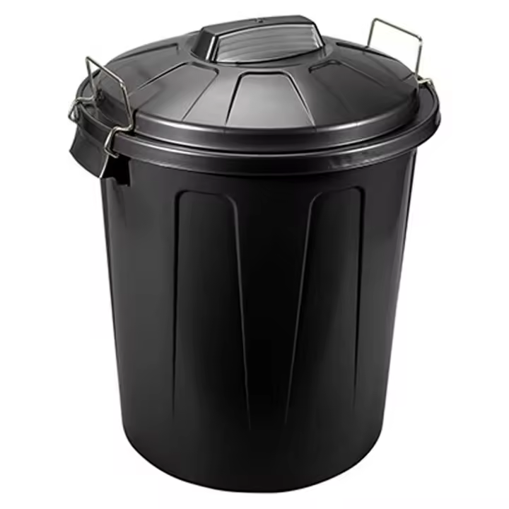 Tradineur - Cubo de basura con tapa y asas metálicas, 31 litros, plástico resistente, contenedor de residuos, papelera, reciclaje, industrial, hogar, fabricado en España, 48,2 x 37,5 cm (Negro) - 1