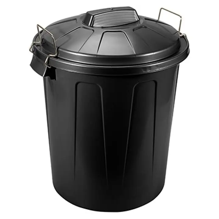 Tradineur - Cubo de basura con tapa y asas metálicas, 31 litros, plástico resistente, contenedor de residuos, papelera, reciclaje, industrial, hogar, fabricado en España, 48,2 x 37,5 cm (Negro) - 1