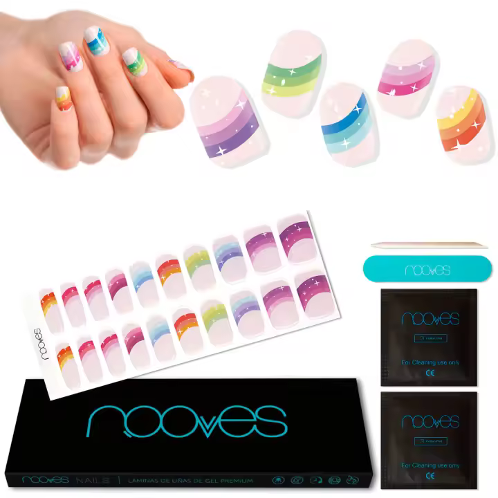 NOOVES NAILS Láminas de Uñas de Gel Precurado Premium - Rainbow Star   Nail Art  Tiras De Uñas De Gel semicurado Pegatinas Uñas Semipermanente en Gel Gel Nail stickers Uñas de gel Pegatinas - 1