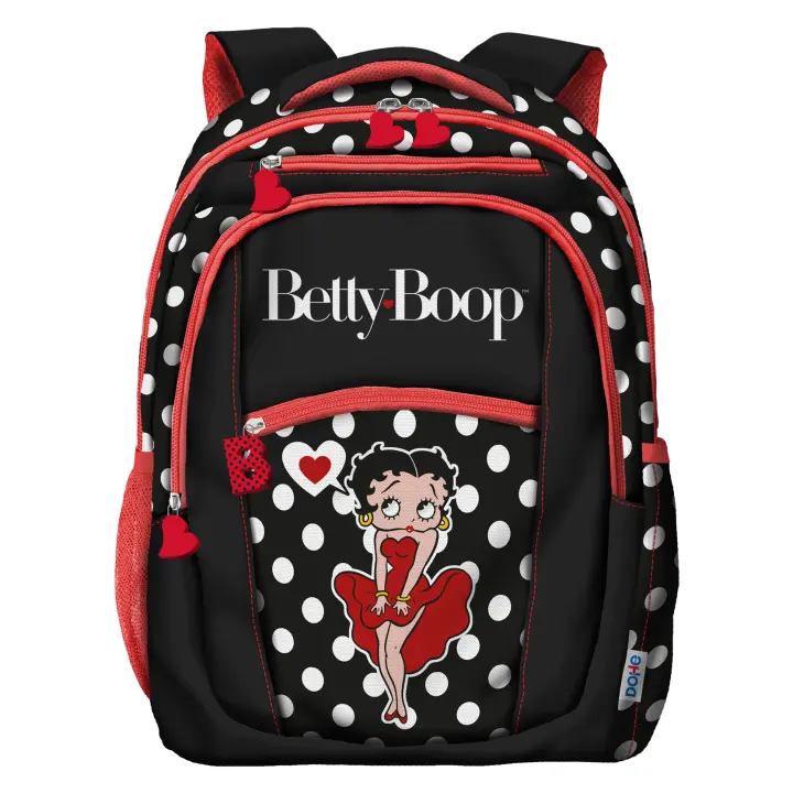 Dohe - Mochila Escolar Ergonómica - Capacidad 14 Litros, 6 Bolsillos, Tamaño 28x40x12, Material Escolar - Betty Boop - 1