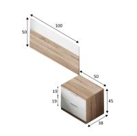 Meimon LUCA Conjunto de Dormitorio: Mesita con 2 Cajones con Guías Metálicas y Tiradores de Aluminio + Cabezal para Cama de 90cm, en Melamina E1 Roble Canadian/Blanco Artik, con Cantos de PVC y Trasera MDF Lacada - details 3