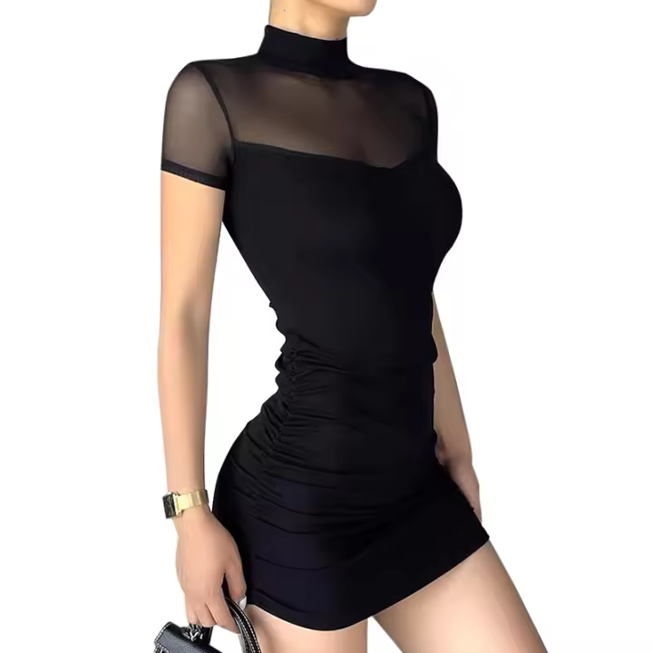 CUTENOVA Vestido Mini Dark Goth Y2k Bodycon Para Mujer Transpirable Patchwork See through Fiesta Streetwear Polyester Spandex - 1