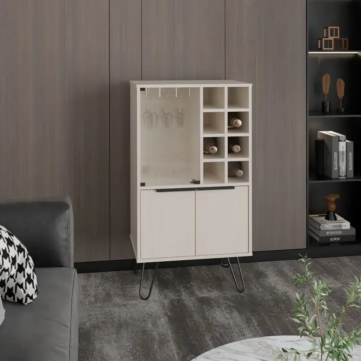TUHOME Mueble bar aster en melamina con 8 botelleros, 9 portacopas y almacenamiento inferior , Blanco , 109.4 cm  X 59.6 cm  X 40 cm - 1
