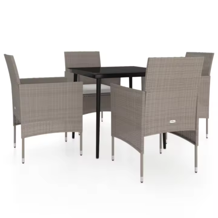 vidaXL Juego de comedor de jardín 5 piezas con cojines beige y negro - 1