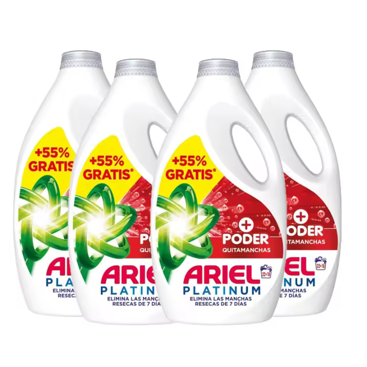 Ariel Detergente Lavadora Liquido, 200 Lavados 4x(32+18), Jabon Quitamanchas, Mas Poder Extra Quitamanchas, Limpieza Profunda - 1