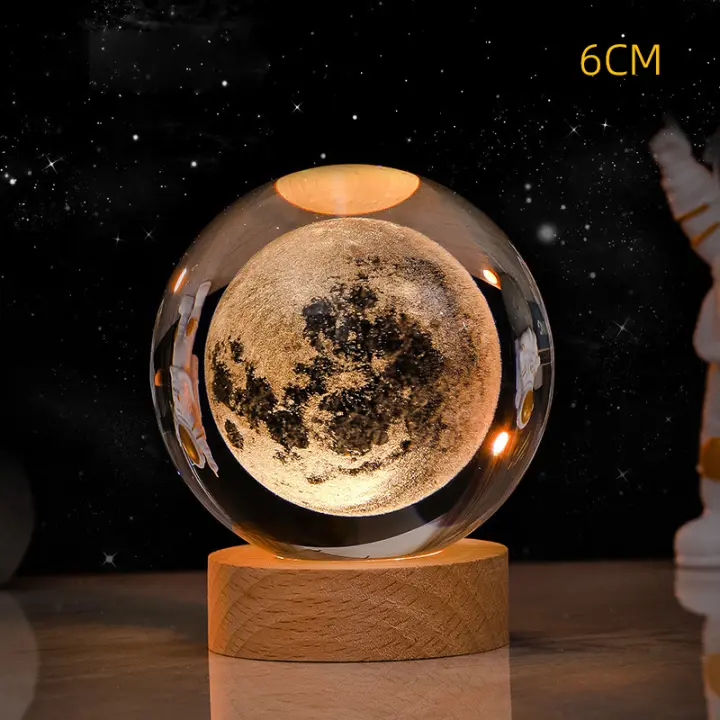 Lámpara De Noche De Cristal 3D De 6cm Planetario Solar Sistema Engraved Con Láser Regalo De Cumpleaños Decoración De Escritorio Para El Hogar Astronomía - 1