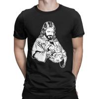 Camiseta Hombre Algodón Puro Jesus Amasa Satán Baphomet Cabra Ateo Humor Estilo Casual Cuello Redondo Manga Corta Regalo - details 0