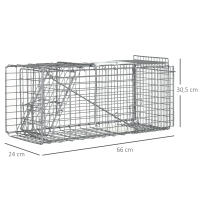 Outsunny Trampa para Animales Vivos Plegable Jaula de Captura de Alambre con Puerta y Asa para Conejos Gatos Ratas Roedores Plata - details 1