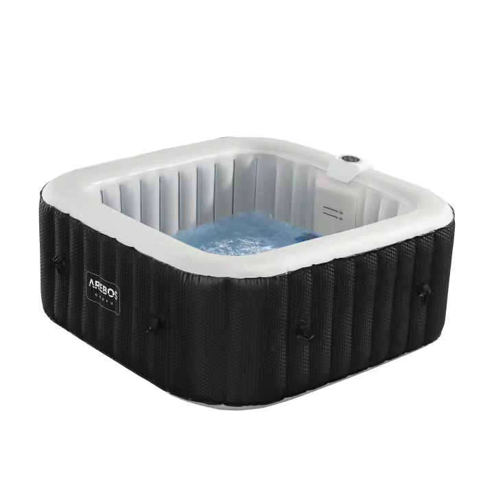 AREBOS Spa Hinchable con LED 154x154cm 4 Personas 600 L - Masaje y Burbujas - Temperatura Ajustable - Uso Interior y Exterior - 1