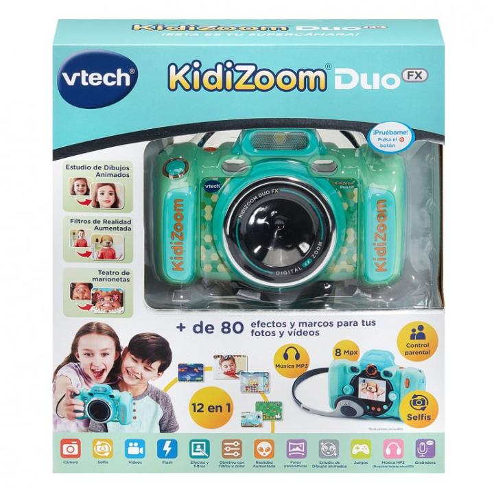 VTech - Kidizoom Duo FX Aquamarina, Cámara de Fotos Infantil, Selfies, Vídeo, Pantalla a Color, Estudio de cómic, Filtros y Efectos Divertidos, Regalo para niños 4-12 años, Versión ESP (519987)