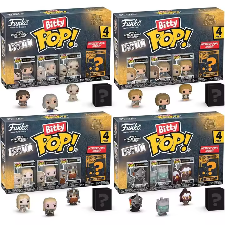 Funko Pack  16 Bitty Pop (4 pack de 4 )  Bittys Funko  Pop  Señor Anillos Legolas Gimli Galadriel  SAm Pippin Merry Lurz   Frodo Gandalf Gollum Smeagol  Lord Of the Rings Funko - 1