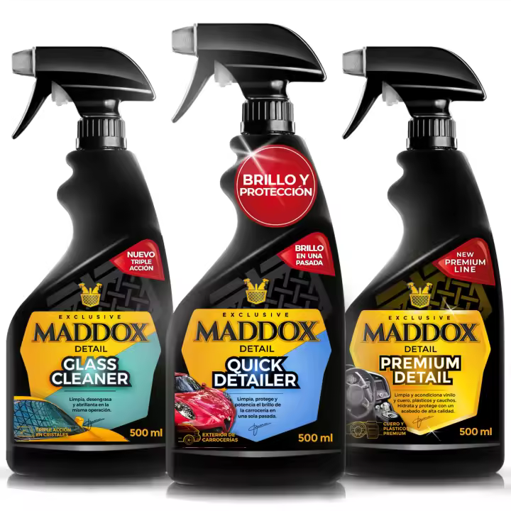 Maddox Detail - Pack de Cuidado Premium | Quick Detailer, Glass Cleaner y Premium Detail | Limpieza y Protección Integral | Fácil Aplicación | Cuidado del Coche Profesional Interior/Exterior 3x500 ml - 1