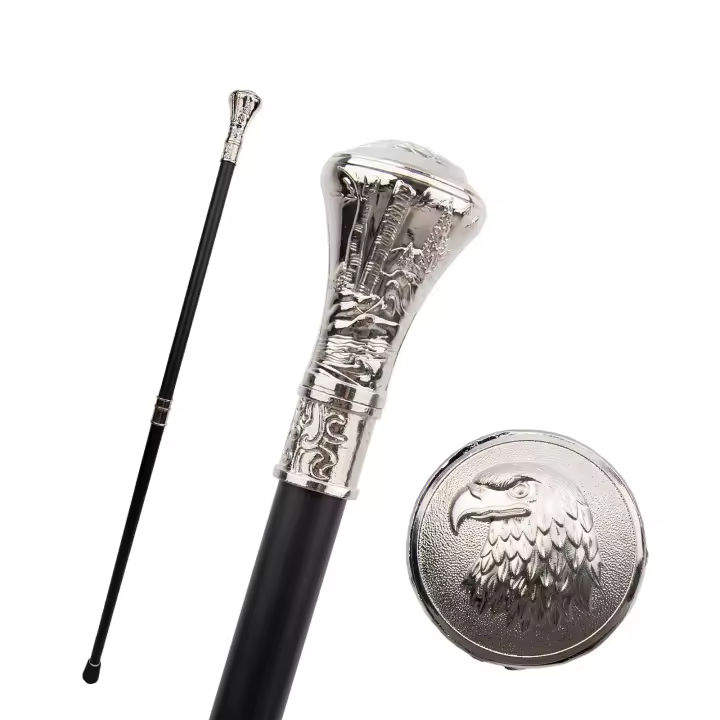 Varita De Caminar Con Relieve De Cabeza De Águila Blanca Y Lechuza Hombre Gentleman Tobogán De Moda 93cm Punta De Goma Material De Eje De Acero - 1