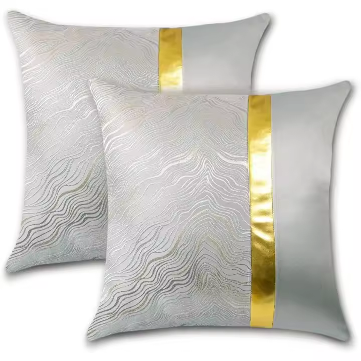 Funda de cojín de lujo Noble Decorativo Oro Estampado en caliente Funda de cojín Decoración para el hogar 45x45cm Juego de 2 (Gris) - 1