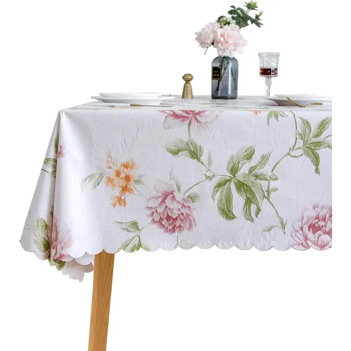 Mantel de vinilo resistente, impermeable, a prueba de aceite, de PVC, resistente a las manchas, lavable, 52 x 108 pulgadas (Love of Peonies, rectangular, 52 x 108 pulgadas) - 1