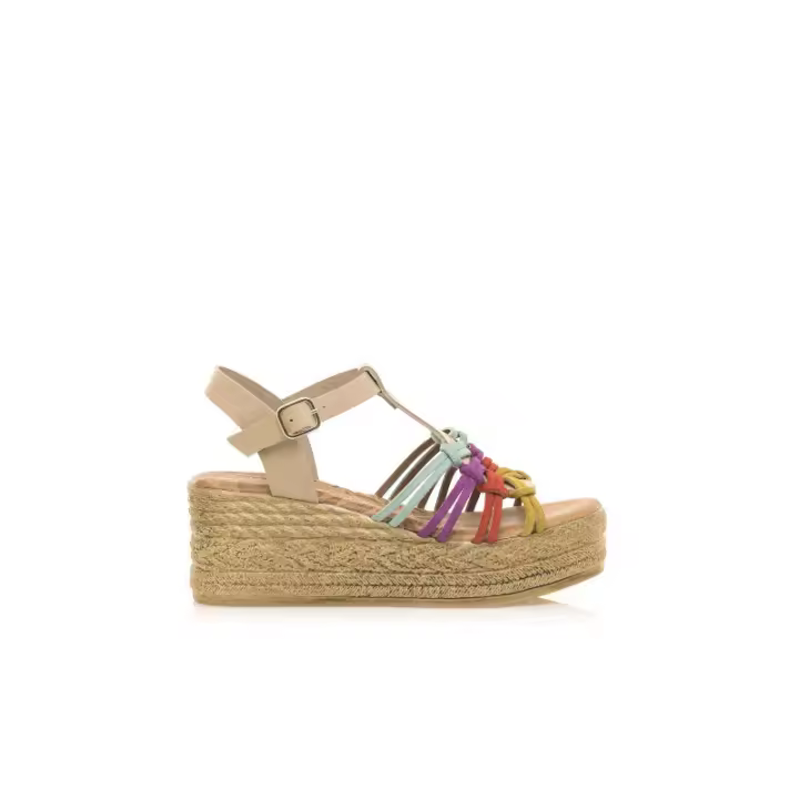 sandalia cuña yute con tiras anudadas multicolor - 1