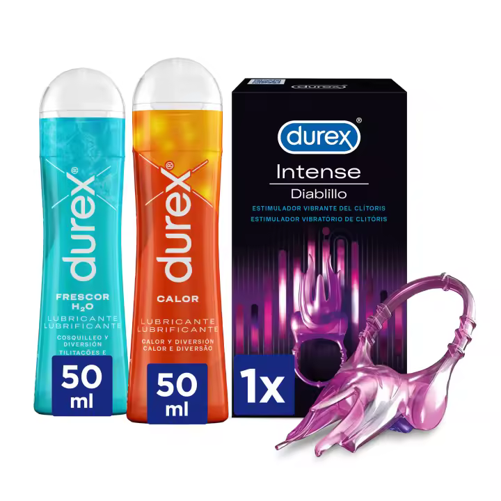 Durex - Pack Lubricante Efecto Calor +  Efecto Frescor +  Anillo Vibrador Intense Orgasmic Diablillo - 1