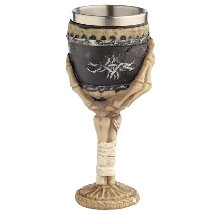 Copa Decorativa Mano de Calavera, Copa resina y metal para decoración del hogar. - 1