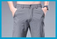 Pantalones Negocios Veraniegos Rectos Para Hombre Cintura Elástica Algodón De Seda Cómodo Transpirable Negro Gris Pantalones Casuales De Traje - details 13