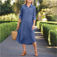 Vestido De Denim Vintage De Verano 2024 Para Mujer Estilo Callejero Elegante Con Bolsillos Y Cuello Volteado De Medio Tamaño - details 3
