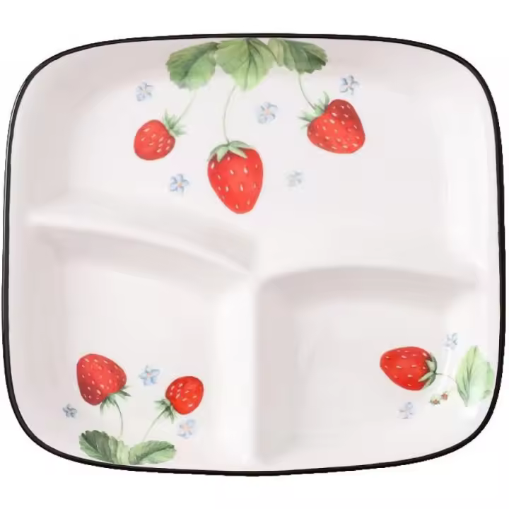 Plato de cerámica dividido con forma de fresa de 12 pulgadas, plato para cena, plato para almuerzo, plato para ensalada, 1 pieza - 1