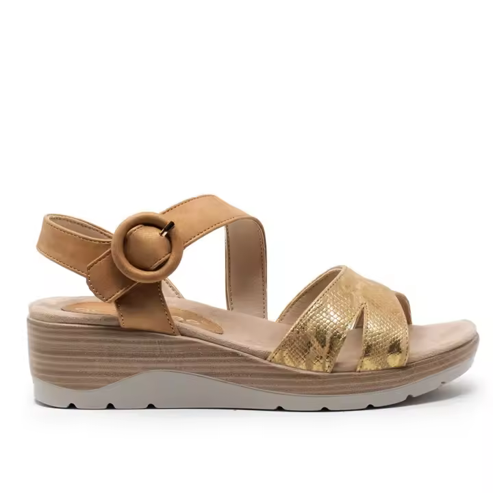 AMARPIES 28610 CUERO Sandalias plataforma mujer 35971 25V SANDALIA CUÑA DOBLE HEBILLA REDONDA CUER - 1