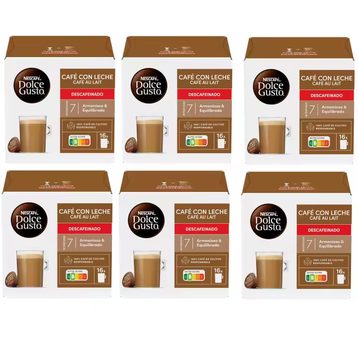 NESCAFÉ Dolce Gusto Café con Leche descafeinado, ( pack  6 X16)  total 96 capsulas - 1