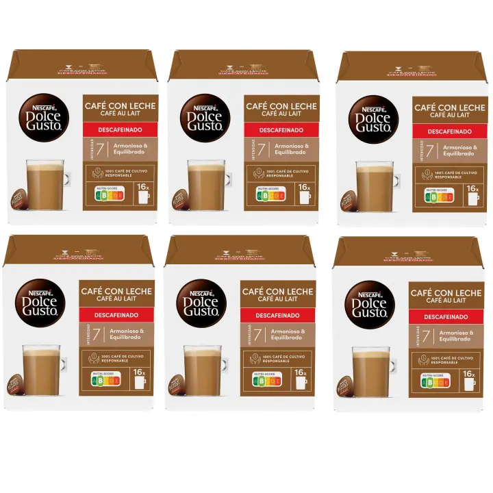 NESCAFÉ Dolce Gusto Café con Leche descafeinado, ( pack  6 X16)  total 96 capsulas - 1