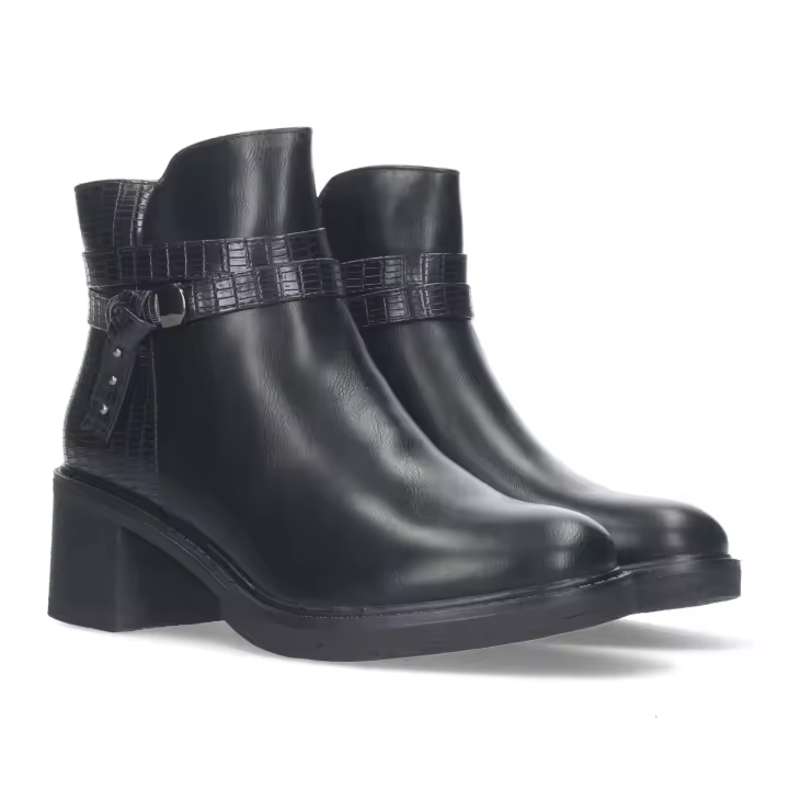 Davinia Shoes Botin de Tacon para Mujer, con Estampado de Cocodrilo, Correas en Caña, y Cierre de Cremallera, Otoño Invierno 2022 Shoes&Blues.es H2227-Negro - 1