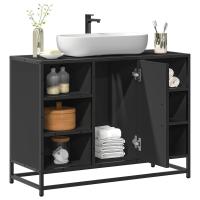 vidaXL Armario lavabo baño madera ingeniería 80x33x60 cm en color Gris sonoma/Roble Sonoma/Marrón roble y más | almacenamiento funcional diseño moderno para baño dormitorio sala - details 4