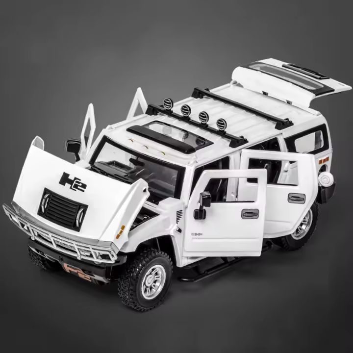 Modelo De Coche De Aleación Hummer H2 a Escala 1:24 Con Luz Y Sonido Vehículo De Tierra Para Niños Colección Juguete Con Función De Retroceso - 1