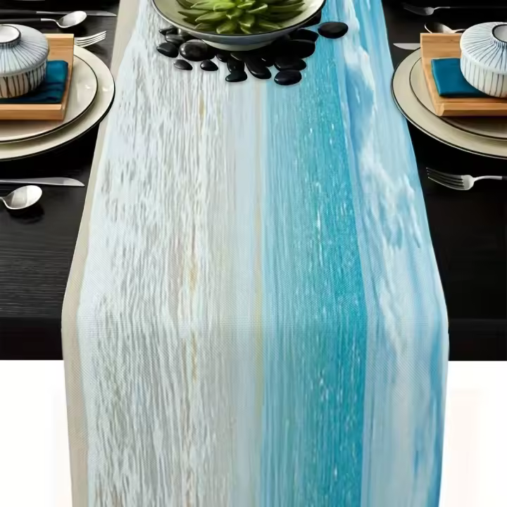 1pc Telar De Mesa Largo De Playa Tropical Para Fiestas Familiares Bodas Y Outdoor Interior Decoración De Mesa Con Agua Del Mar - 1