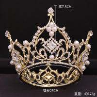 Cetro De Boda De Perlas Y Cristales Dorados Accesorio De Cabello Para Mujer Tiara Redonda De Moda Joyería De Novia - details 4