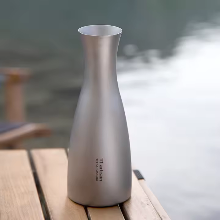 Botella De Sake De Titanio Tiartisan 450ml Estilo Japonés Portátil Para Camping Y Exteriores Copa De Vino Drinkware - 1