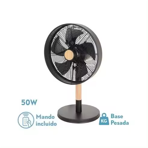 FABRILAMP Ventilador Sobremesa Falcon Negro/Haya 45W Oscilante - Potente y Eficiente - 3 Velocidades - Diseño Compacto - 1