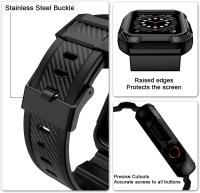 Compatible con correas Apple Watch de 42/44/45mm con funda, correa resistente a los golpes para iWatch SE2 SE Series 9/8/7/6/5/4/3/2/1 con funda protectora para hombres y mujeres, color negro mate - details 2
