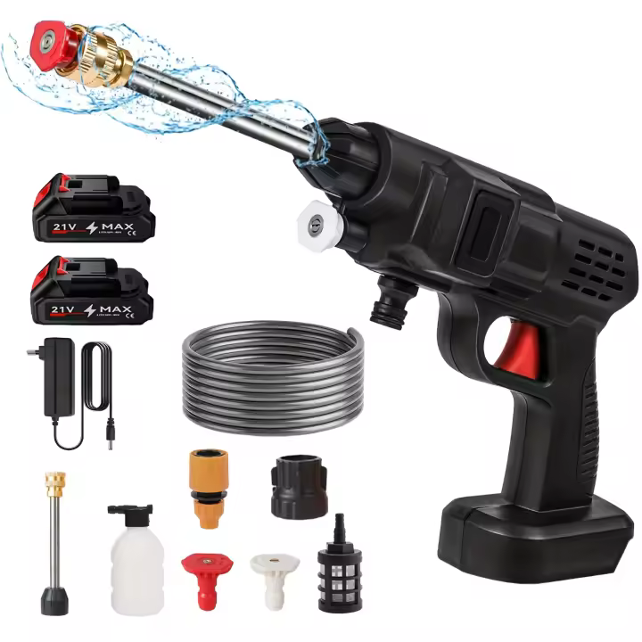 Pistola de lavado de coches de alta presión de 21V conveniente con 2 baterías para lavado de coches, riego de plantas, limpieza de paredes, piscinas, etc. - 1