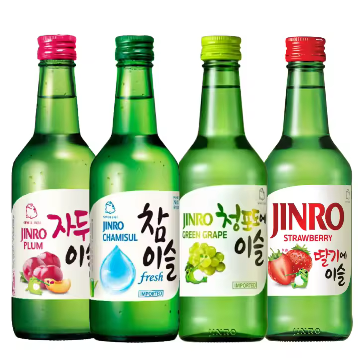 Soju Jinro - Green Grape, Chamisul, Strawberry, Plum - 350ml - Pack 4 unidades - 1