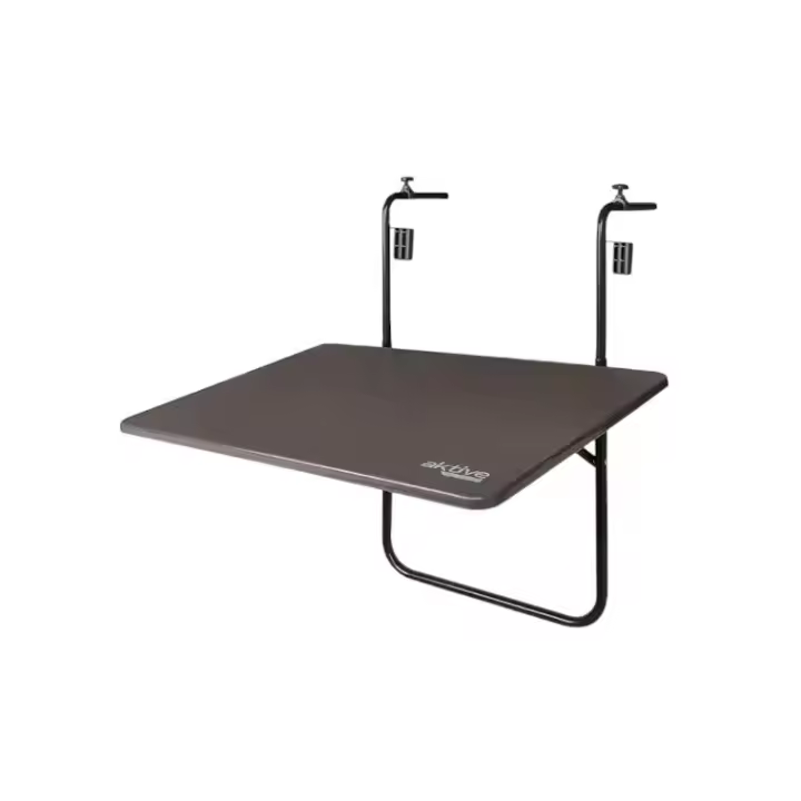 Mesa plegable rectangular, para barandilla balcón o terraza, color antracita, 60x40x60/67 cm, altura ajustable, 3 posiciones inclinación, tablero abatible, máx. 20 kg, acero y madera MDF, resistente y duradera, uso individual - 1