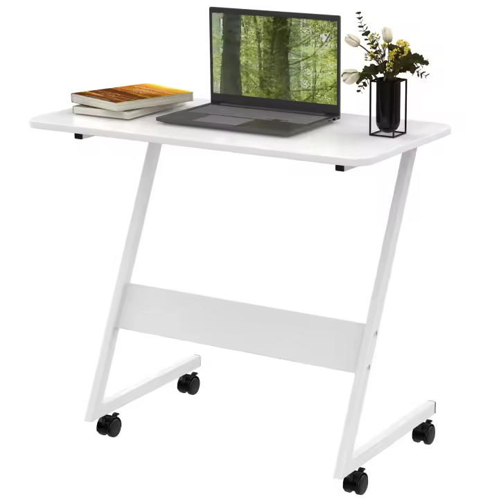 Aqrau Mesa para portátil con ruedas mesa para ordenador mesa para notebook 80x40x75cm, color blanco - 1